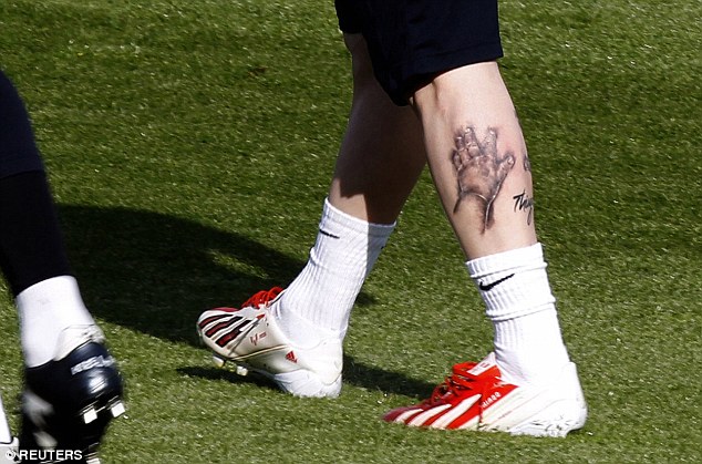 When his son Thiago was born, Messi had his name and an image on his hands drawn on