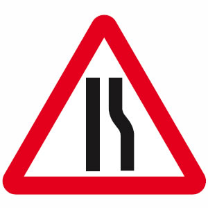 Road narrows sign