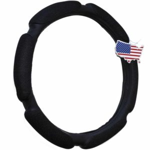 JANYUN Universal Leather Car Steering Wheel Cover, Stitch on Wrap (Size M, Black)